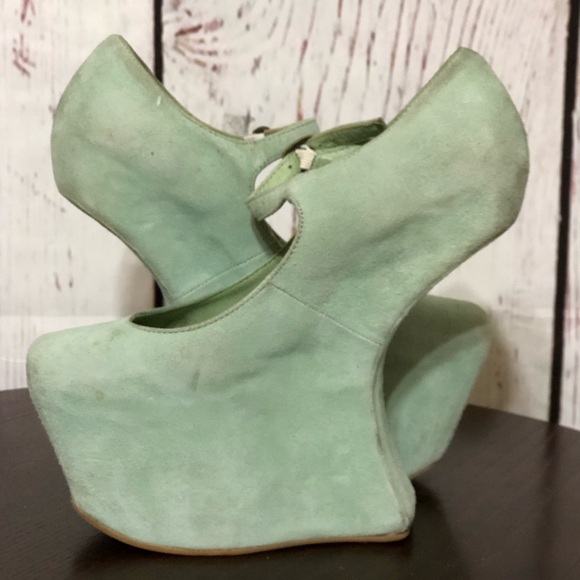 JEFFREY CAMPBELL NIGHT WALK  Mint Green Suede Leather heelless Platforms 7 - Picture 14 of 15